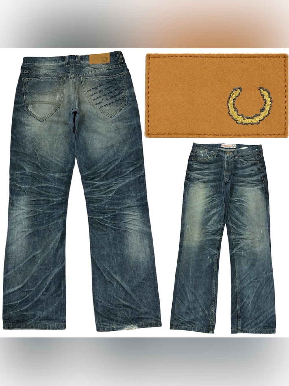 Y2K Style MOSQUITO denim jeans with quotes on back pockets